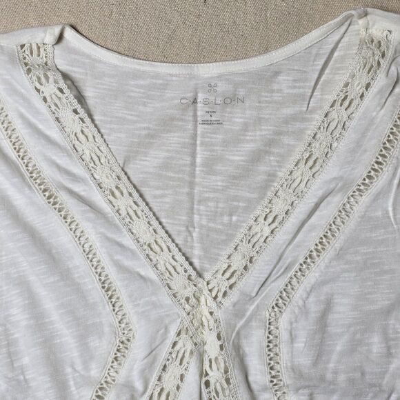 Caslon Sleeveless White Petite Blouse Lace‎ Knit Tee Top Size Small - Picture 7 of 8